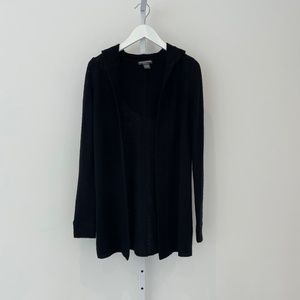 CHELSEA & THEODORE BLACK CASHMERE HOODED OPEN CARDIGAN SIZE SMALL